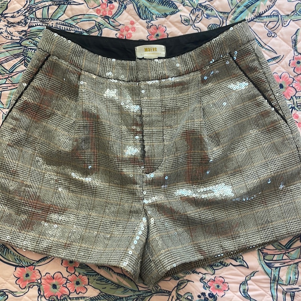 Maeve sequin plaid shorts